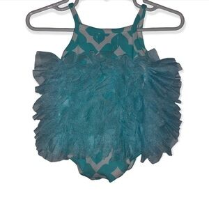 Kid's Mudpie Aqua & White Tutu Onesie Bodysuit